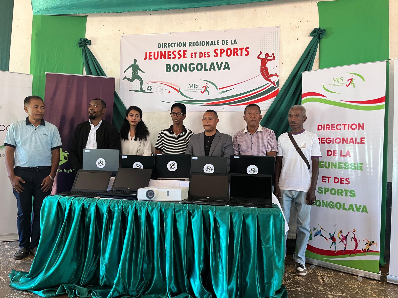 Donated laptops and a projector being handed over to the Regional Directorate of Youth and Sports of Bongolava, Madagascar